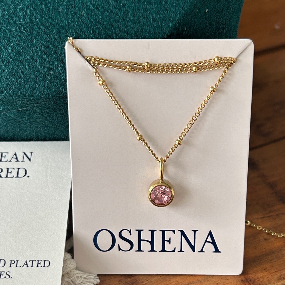 Oshena designer beachwear pink gemstone‎ Gold Necklace